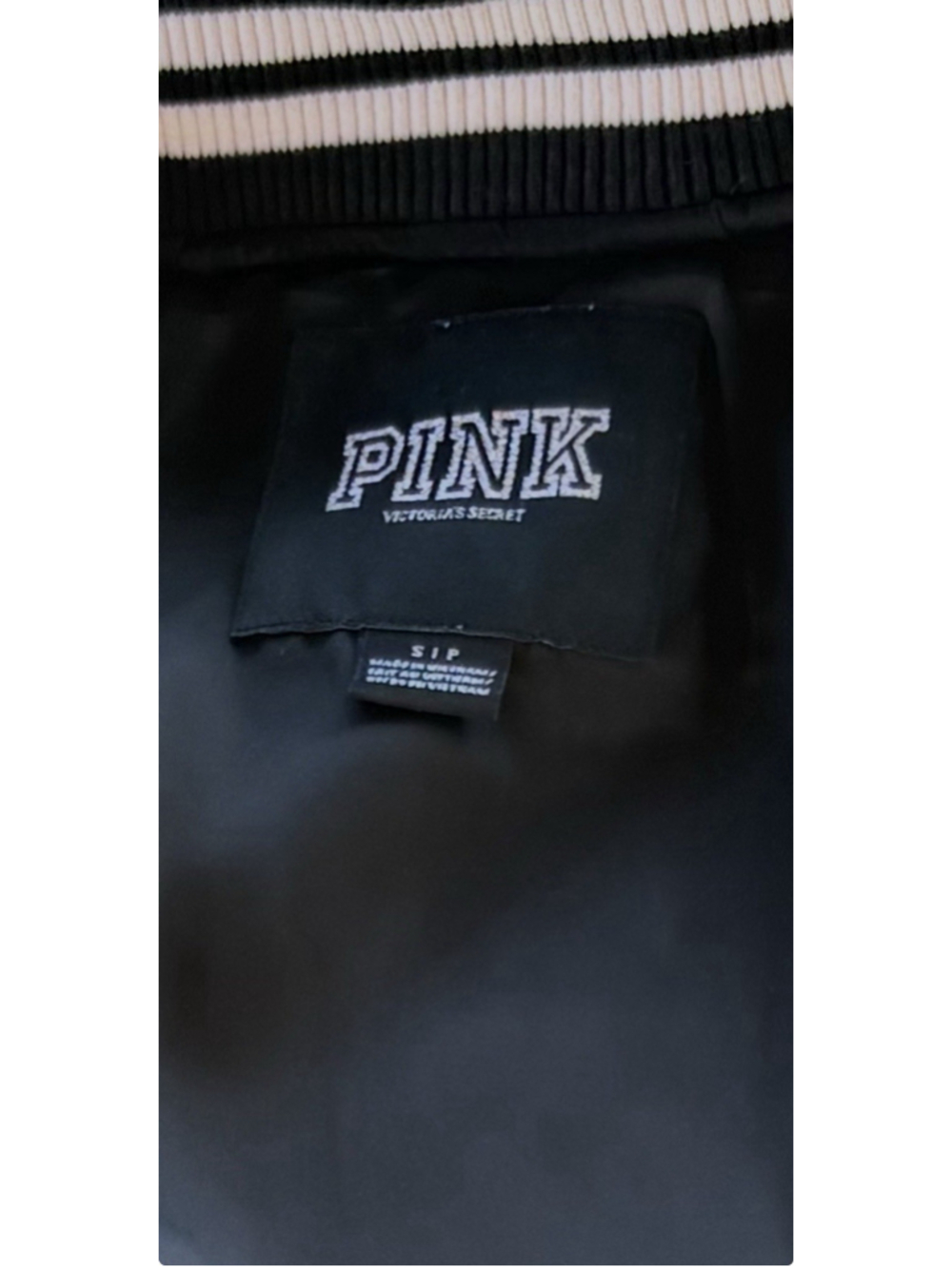 PINK Victoria Secret Black Studded Varsity Bomber Jacket Small Coat - Picture 11 of 11